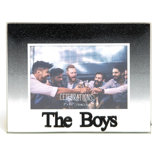 Celebrations The Boys Black Glitter Glass Frame | Mirror Finish