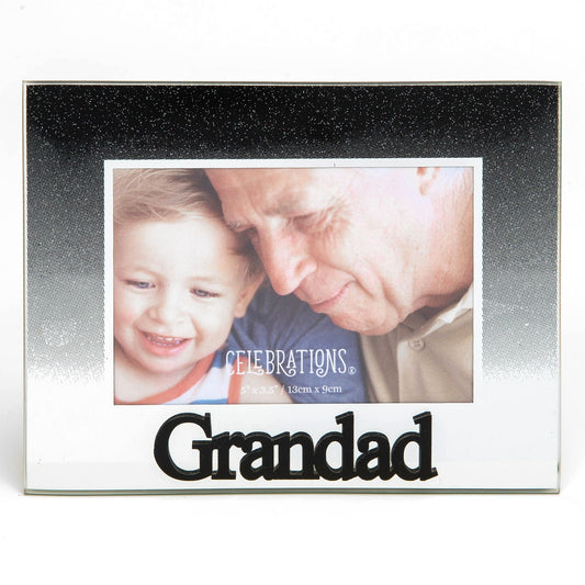 Celebrations Grandad Black Glitter Glass Frames | Standing Strut | Mirror Finish