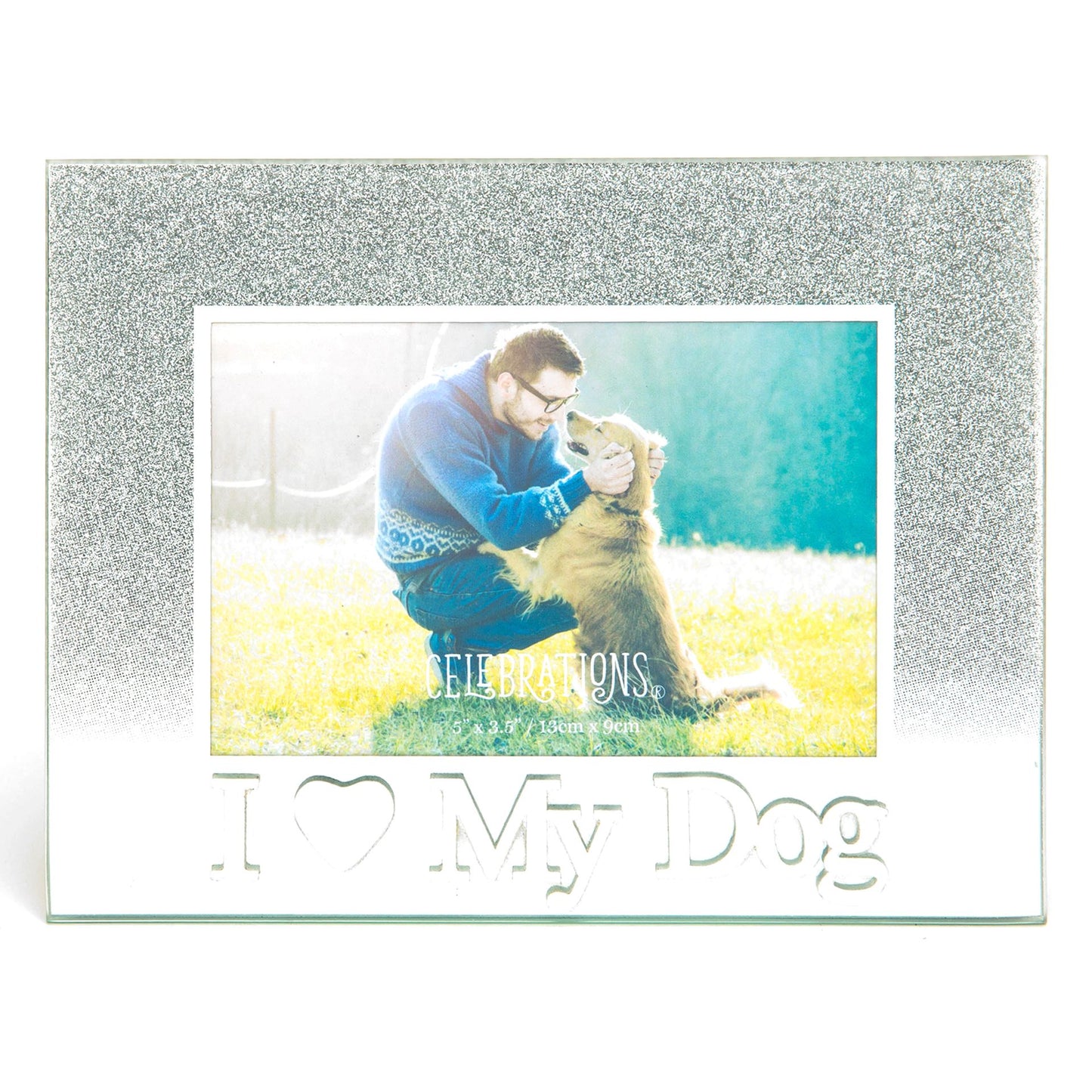 Celebrations I Heart My Dog Silver Glitter Glass Frames | Standing Strut | Mirror Finish