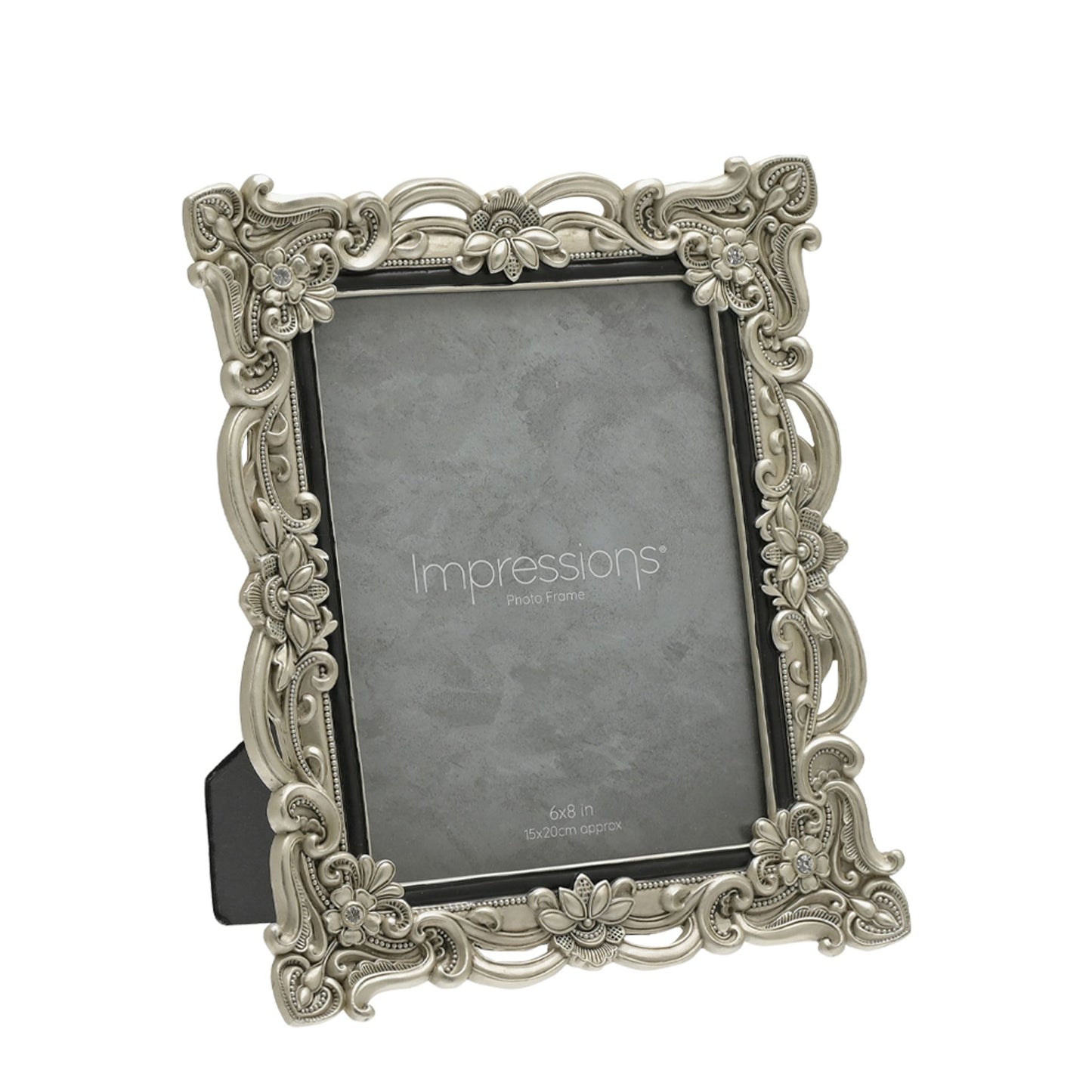 Floral Antique Photo Frame | Vintage Silver | 6x8 inch Photo