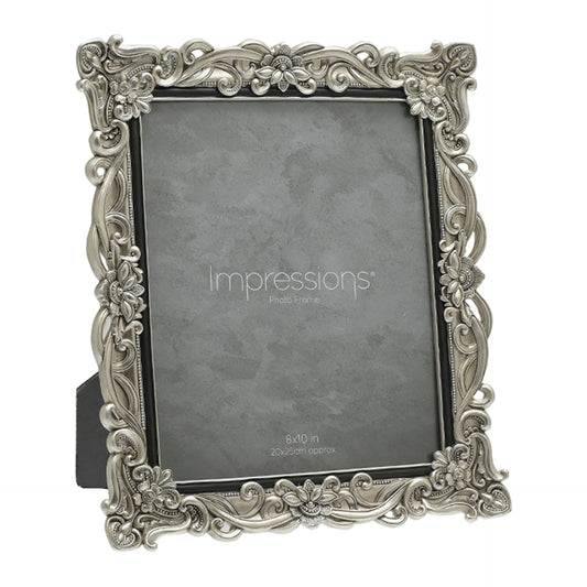 Floral Antique Photo Frame | Vintage Silver | 8x10 inch Photo