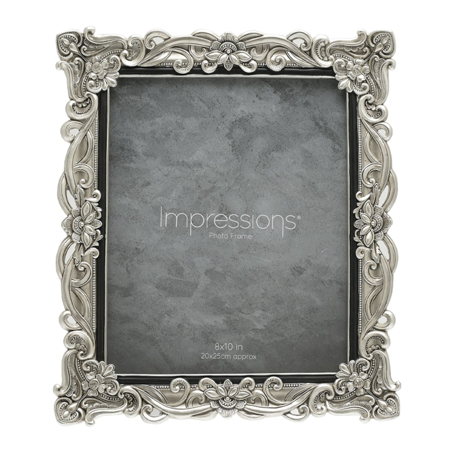 Floral Antique Photo Frame | Vintage Silver | 8x10 inch Photo