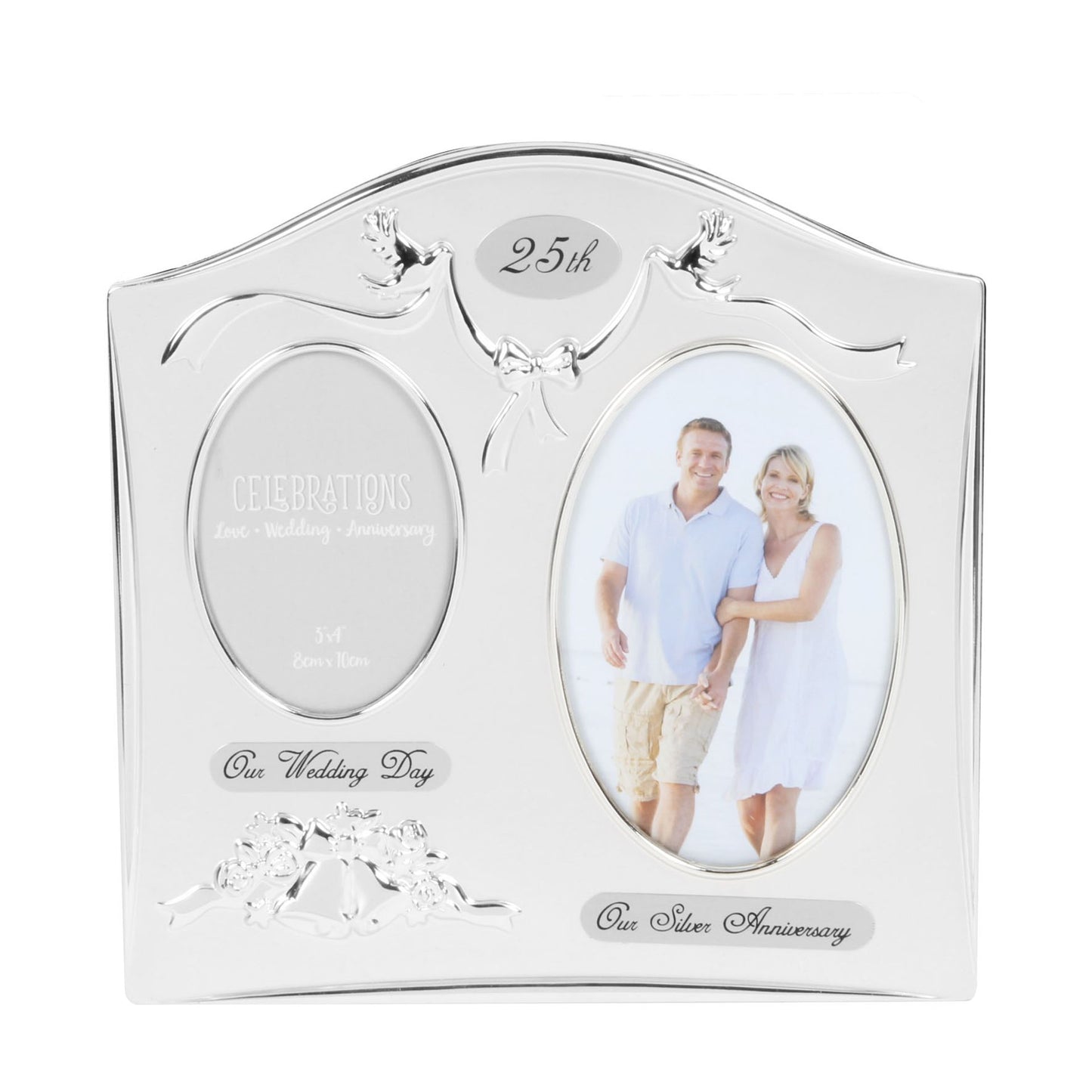 25th Wedding Anniversary Silver Photo Frame For 2 Photos