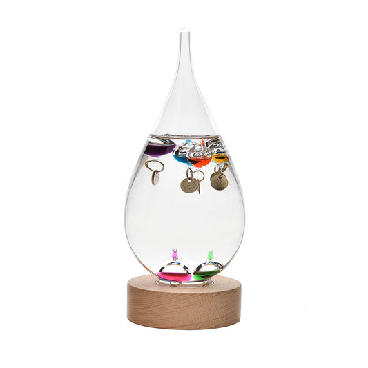 William Widdop Tear Drop Design Galileo Thermometer On Wood Stand