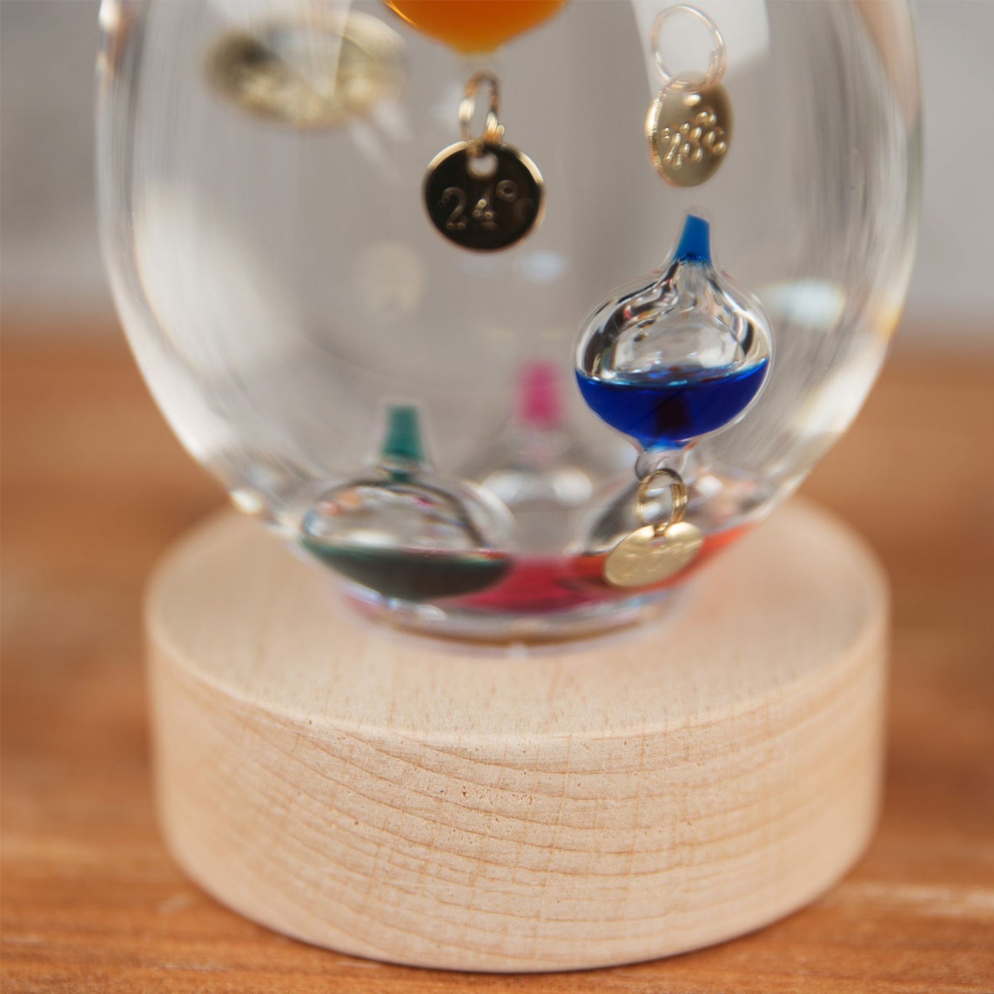 William Widdop Tear Drop Design Galileo Thermometer On Wood Stand