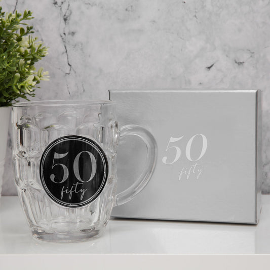 50th Birthday Glass Tankard Beer Mug in Gift Box