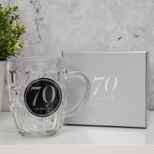 70th Birthday Glass Tankard Beer Mug in Gift Box