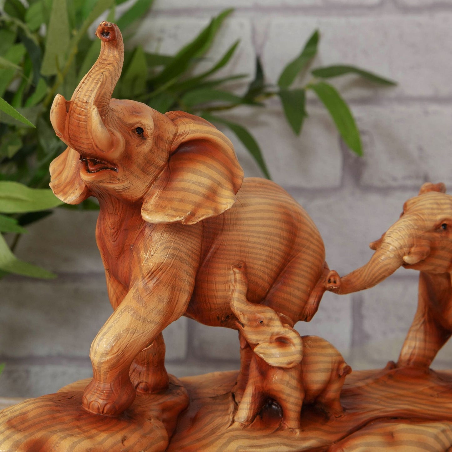 Naturecraft Elephant Family Wood Effect Figurine On Base