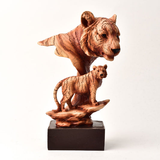 Naturecraft Tiger Head With Cub Wood Effect Resin Figurine