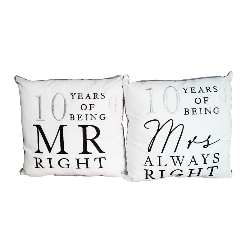 Chair Cushions - 10th Anniversary Gift - Mr and Mrs Right Cushion Set