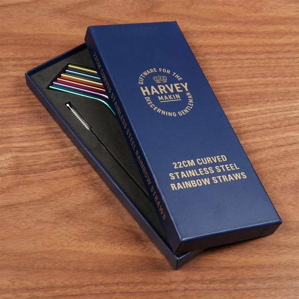 Reuseable Metal Drinking Straws & Cleaning Brush Eco Friendly Gift - Set of 6