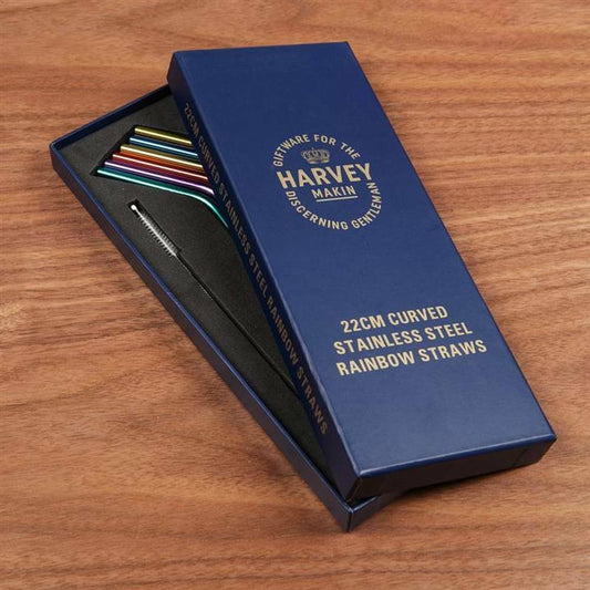 Reuseable Metal Drinking Straws & Cleaning Brush Eco Friendly Gift - Set of 6