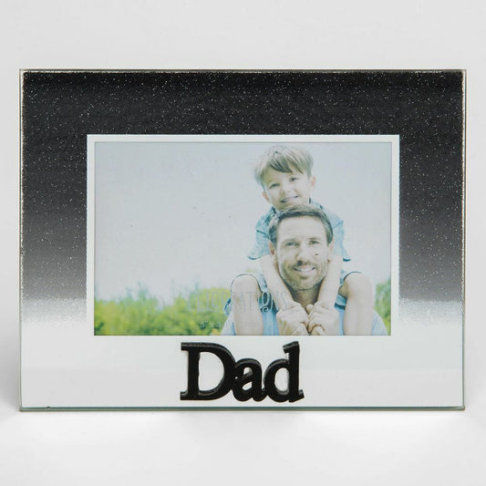 Celebrations Dad Black Glitter Glass Frames | Standing Strut | Mirror Finish