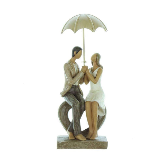 Seated Couple Figurine with Umbrella | 24 x 9.5 x 9.5 cm