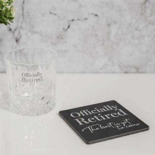 Officially Retired Gift 200ml Whisky Glass Gift Set with Coaster - Retirement Gift