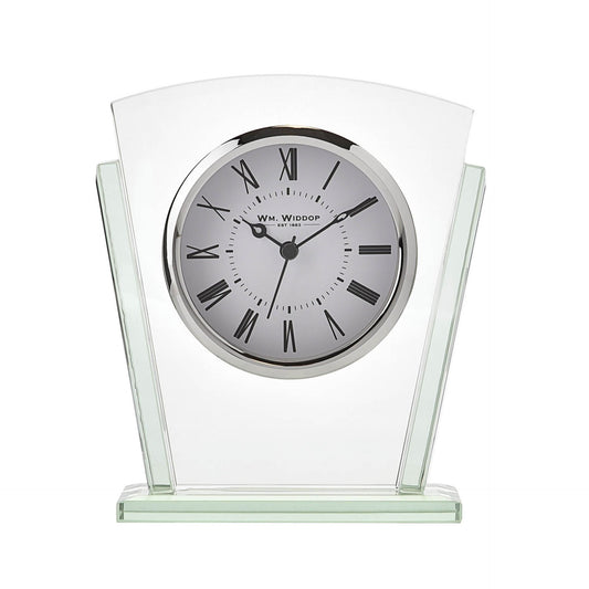 William Widdop 2 Layered Clear Glass Mantel Clock Art Deco Shape