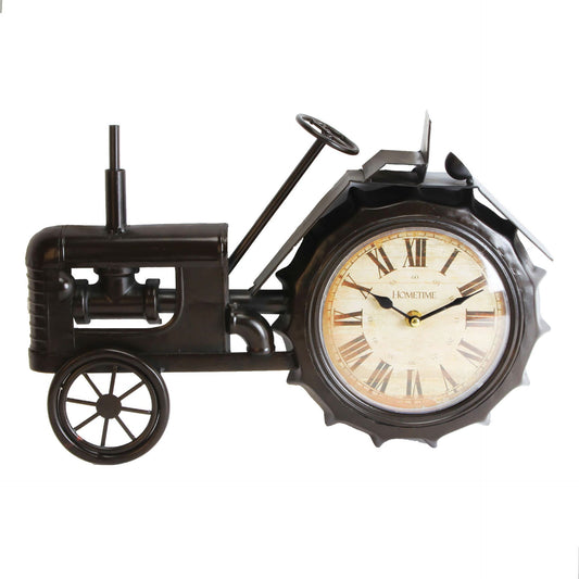 Hometime Metal Mantel Clock - Vintage Black Tractor
