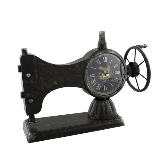 Metal Mantel Sewing Machine Clock - Antique Style - 22.5 x 33.5 x 12 cm
