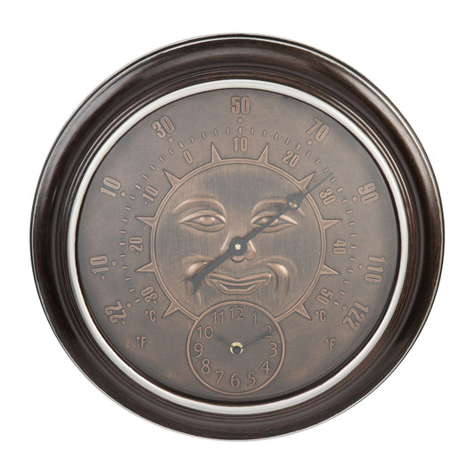 Country Living Bronze Effect Sun Home | Garden Wall Clock & Thermometer