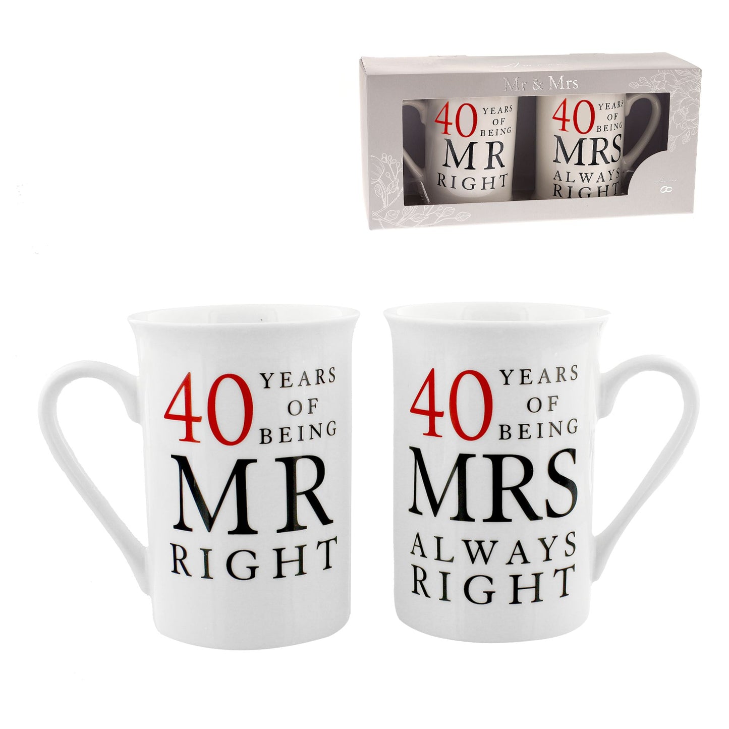 40th Wedding Anniversary Mugs - "Mr Right & Mrs Always Right"