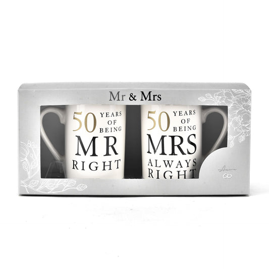 50th Wedding Anniversary Mugs - "Mr Right & Mrs Always Right"