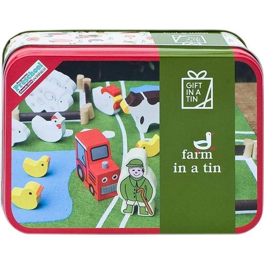 APPLES TO PEARS® Farm Gift in a Tin – Wooden Farm Animal Play Set with Felt Play Mat