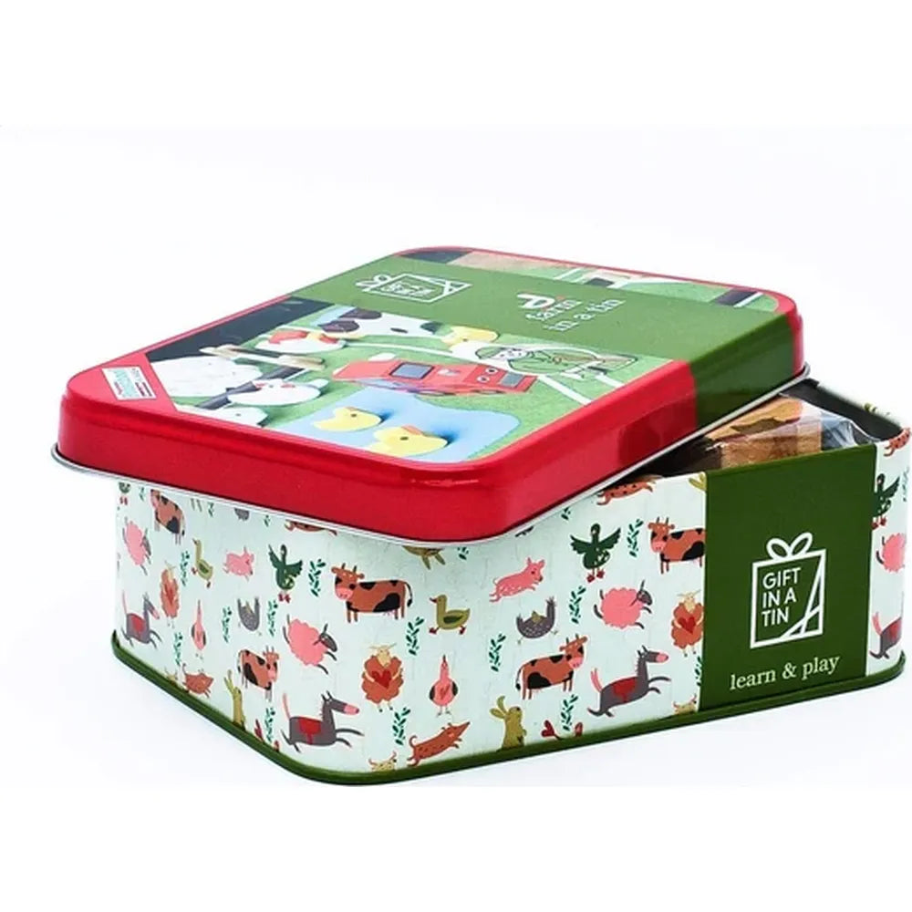 APPLES TO PEARS® Farm Gift in a Tin – Wooden Farm Animal Play Set with Felt Play Mat