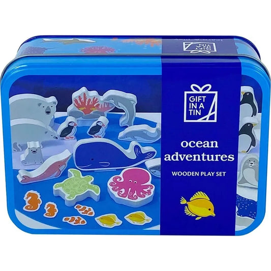APPLES TO PEARS® Ocean Adventures Gift in a Tin – Wooden Ocean Animal Play Set with Felt Play Mats