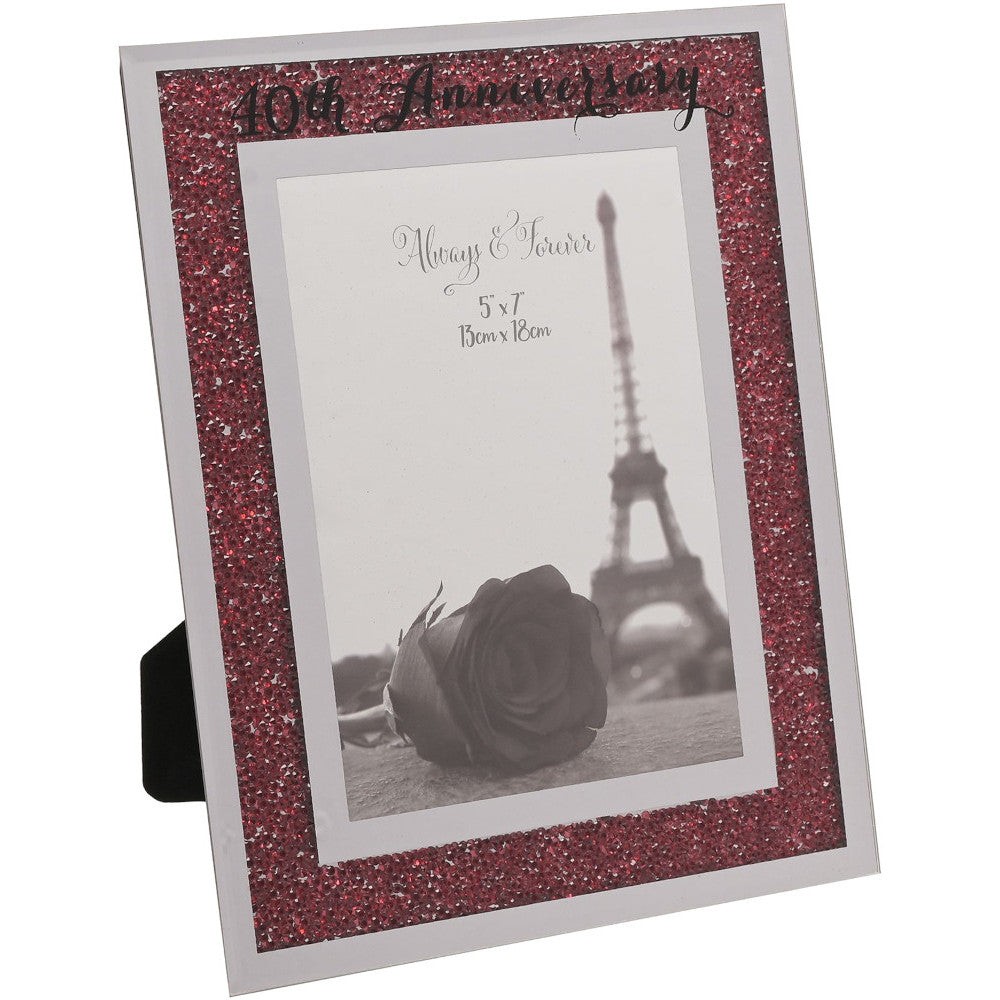 Celebrations 40th Anniverasry Crystal Border 7x5 Photo Frame - Red