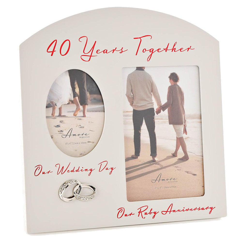 Amore Double Photo Frame - '40 Years Together' - 40th Anniversary