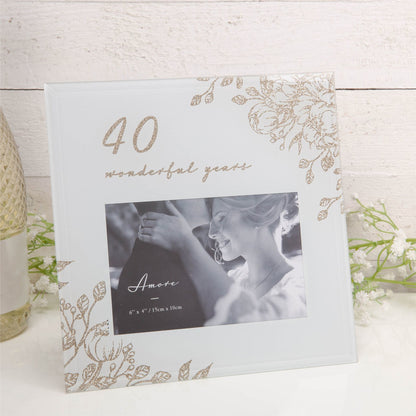 Amore Ruby Anniversary "40 Wonderful Years" 6x4 Glass Photo Frame