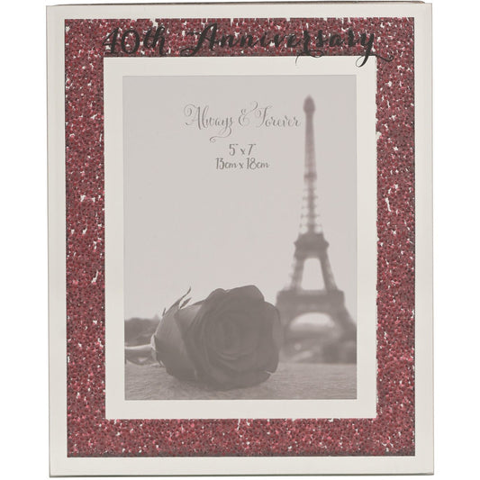Celebrations 40th Anniverasry Crystal Border 7x5 Photo Frame - Red