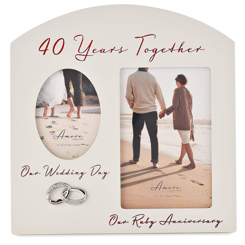Amore Double Photo Frame - '40 Years Together' - 40th Anniversary
