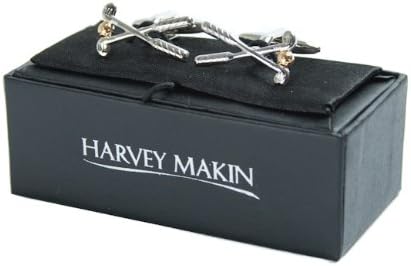 Silver Cufflinks on a black box with 'Harvey Makin' branding