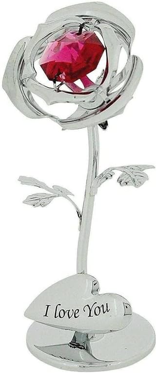 Decorative rose with a red gemstone and 'I love You' base on a white background