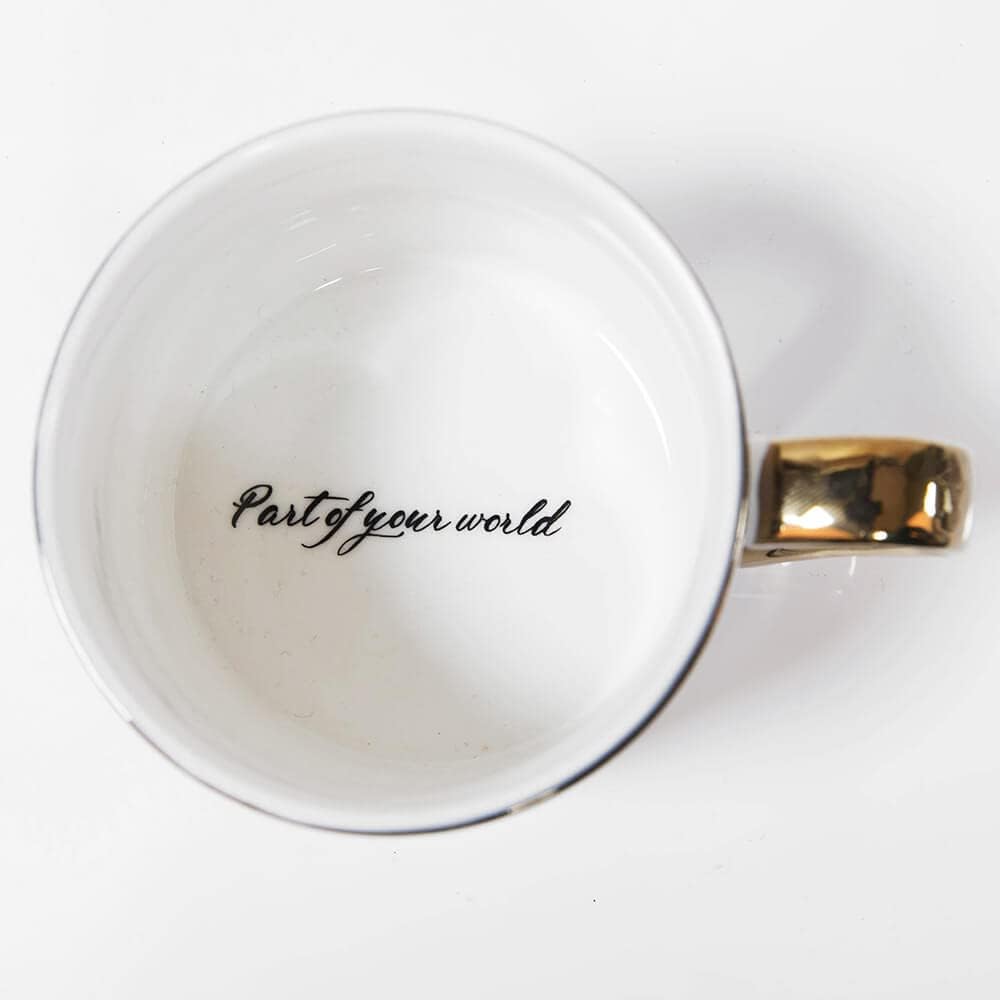 Looking down into the mug 'Part of your World' written on the bottom