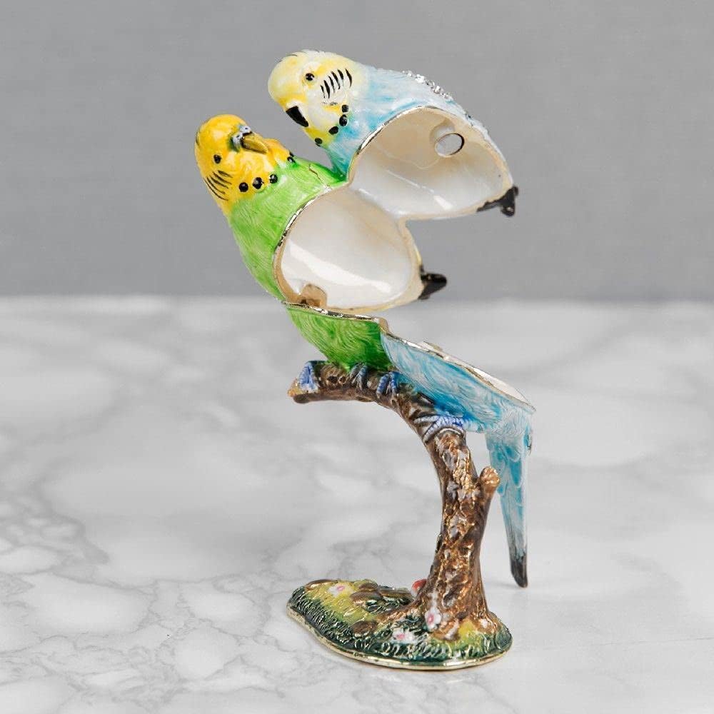 2 Budgerigars on Branch Trinket Box