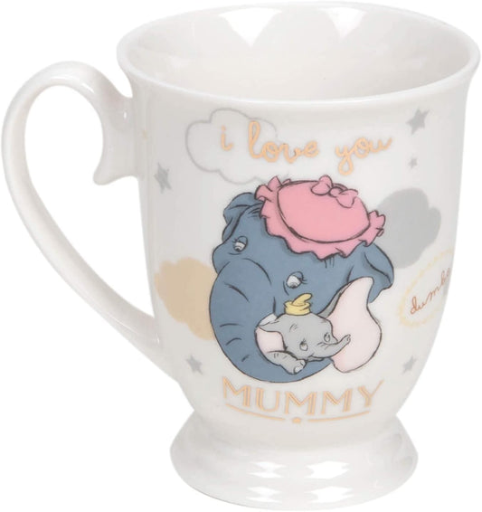 Ceramic mug with cartoon character and text 'I love you Mummy' on a white background