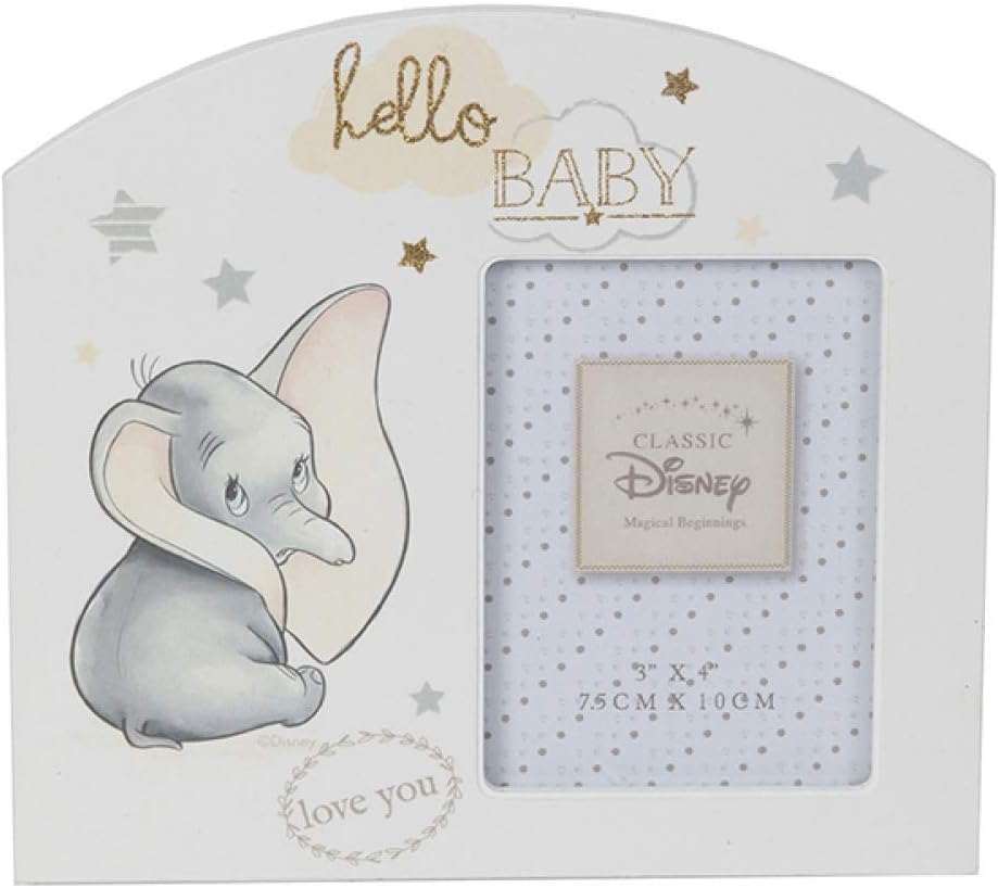 Baby photo frame with Dumbo illustration and 'hello BABY' text