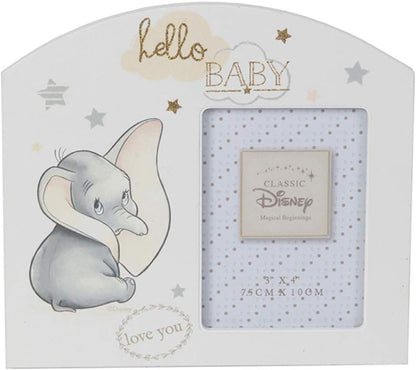 Baby photo frame with Dumbo illustration and 'hello BABY' text