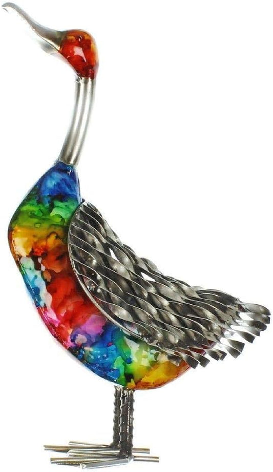 Colourful Duck sculpture with a white background