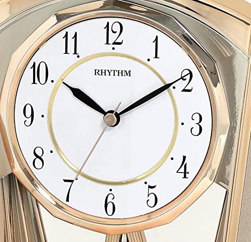Rhythm Contemporary Mantel Clock with Pendulum 21cm close up of face, numbers