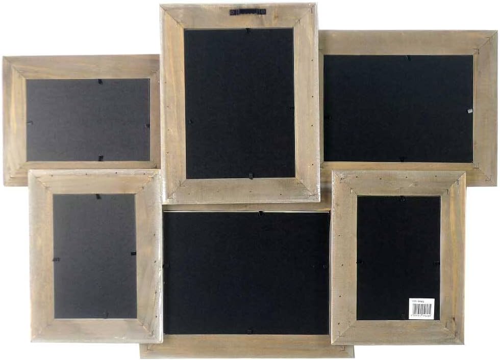 Set of six wooden picture frames with black backgrounds on a white background