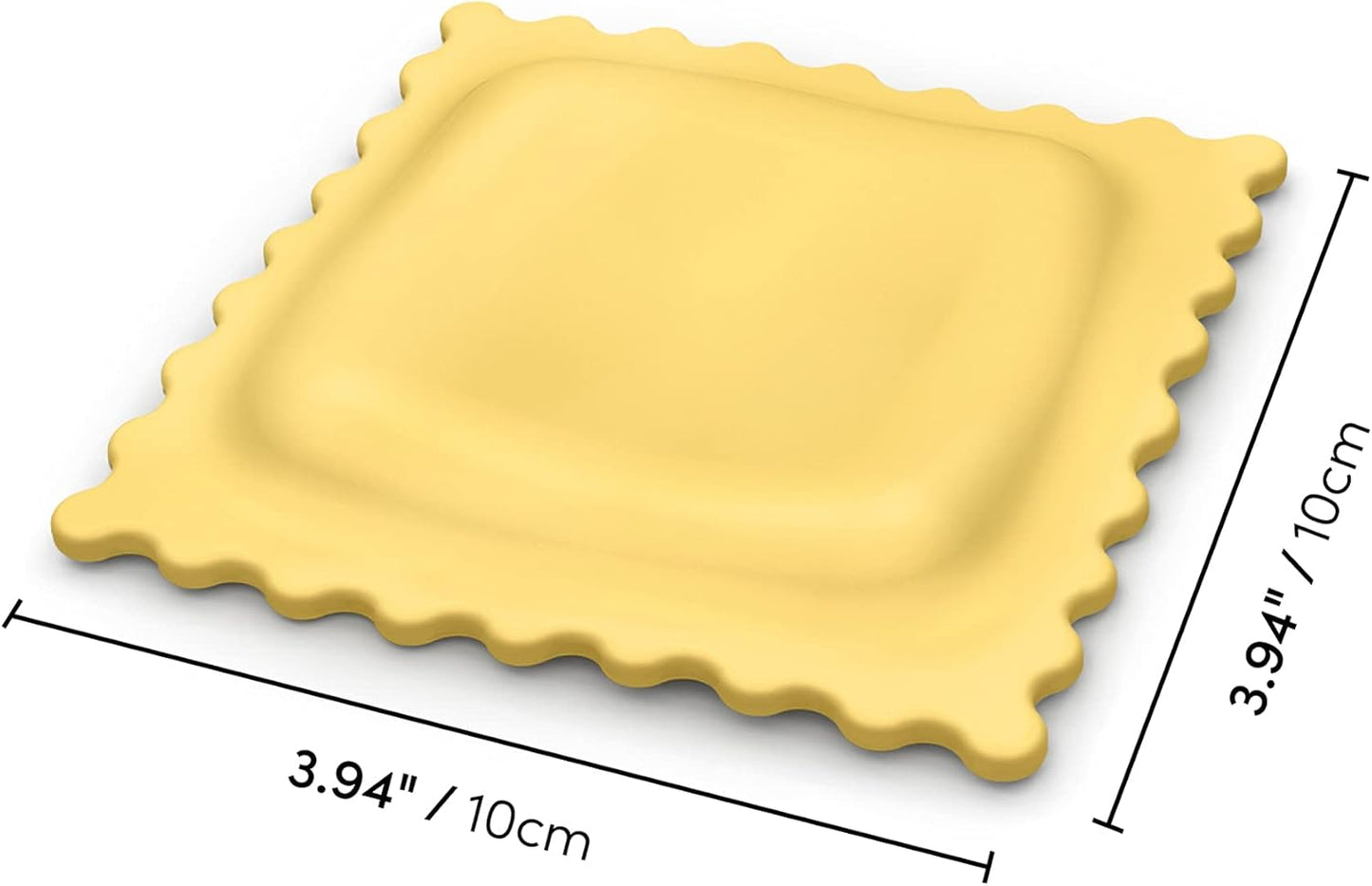 Illustration of a ravioli with dimensions labelled