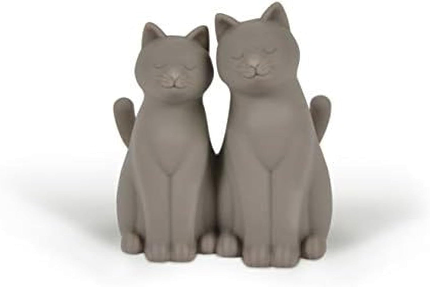 Two gray cat-shaped salt and pepper shakers on a white background