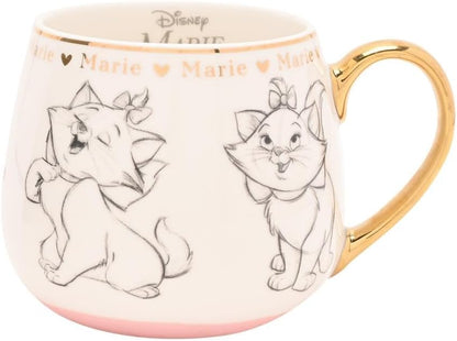 Mug with illustrations of a cat and text 'Disney Marie' on a white background