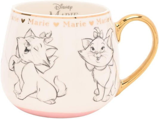 Mug with illustrations of a cat and text 'Disney Marie' on a white background