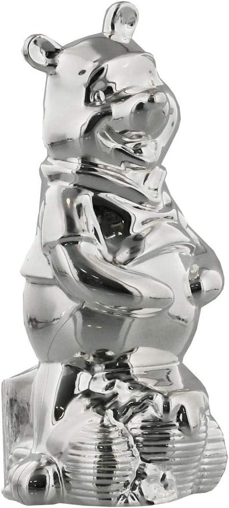 Silver bear figurine Money box on a white background
