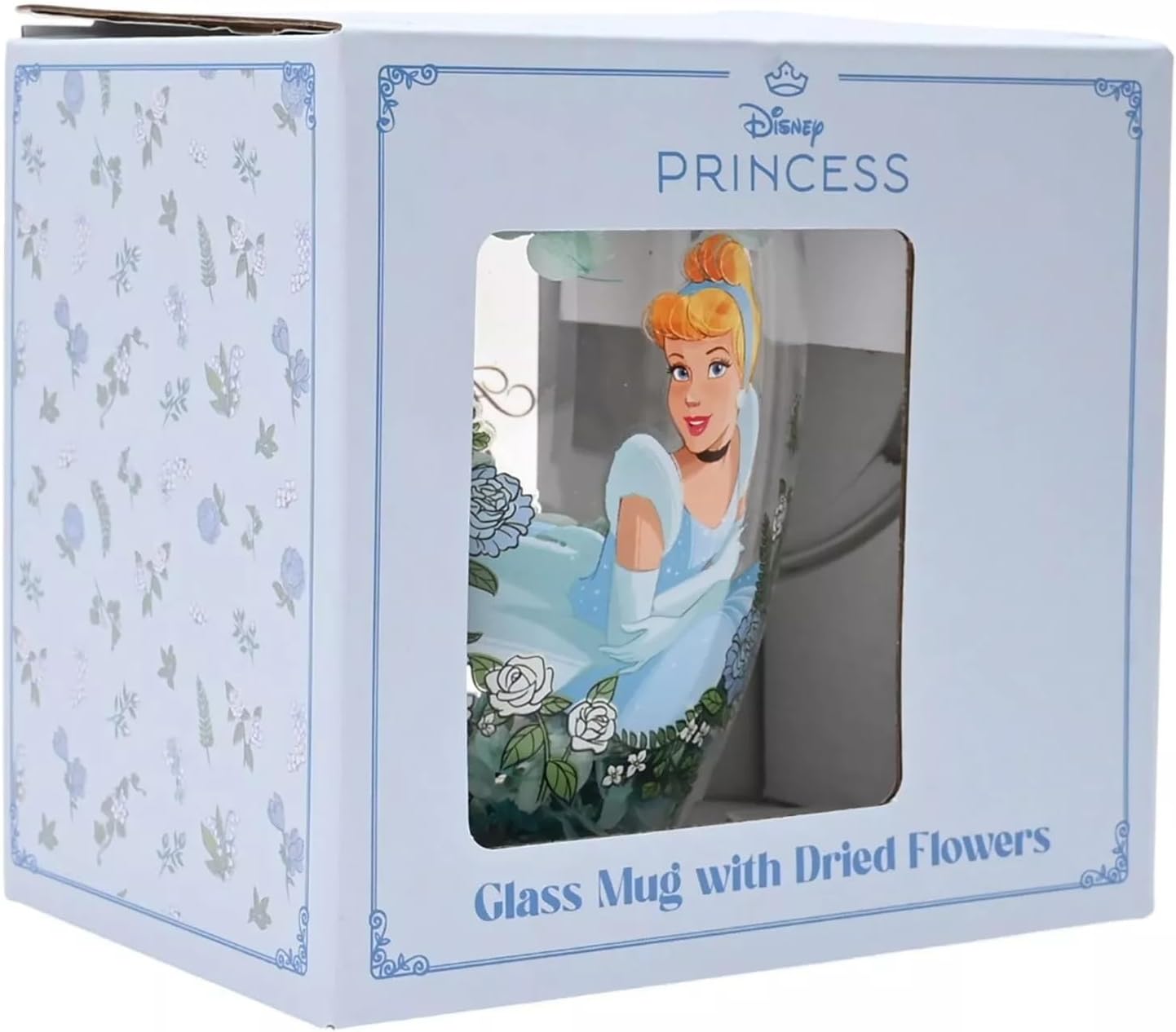 Cinderella on the front of a glass mug in a presentation box