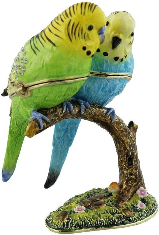 2 Budgerigars on Branch Trinket Box
